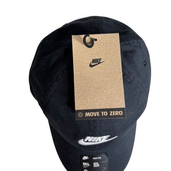 Nike Club Cap Black Adjustable Strap M/L Cotton Embroidered Logo Baseball Hat - Picture 5 of 7